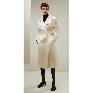 BNWT Lilysilk 100% silk wool blend pearl lustre trench coat